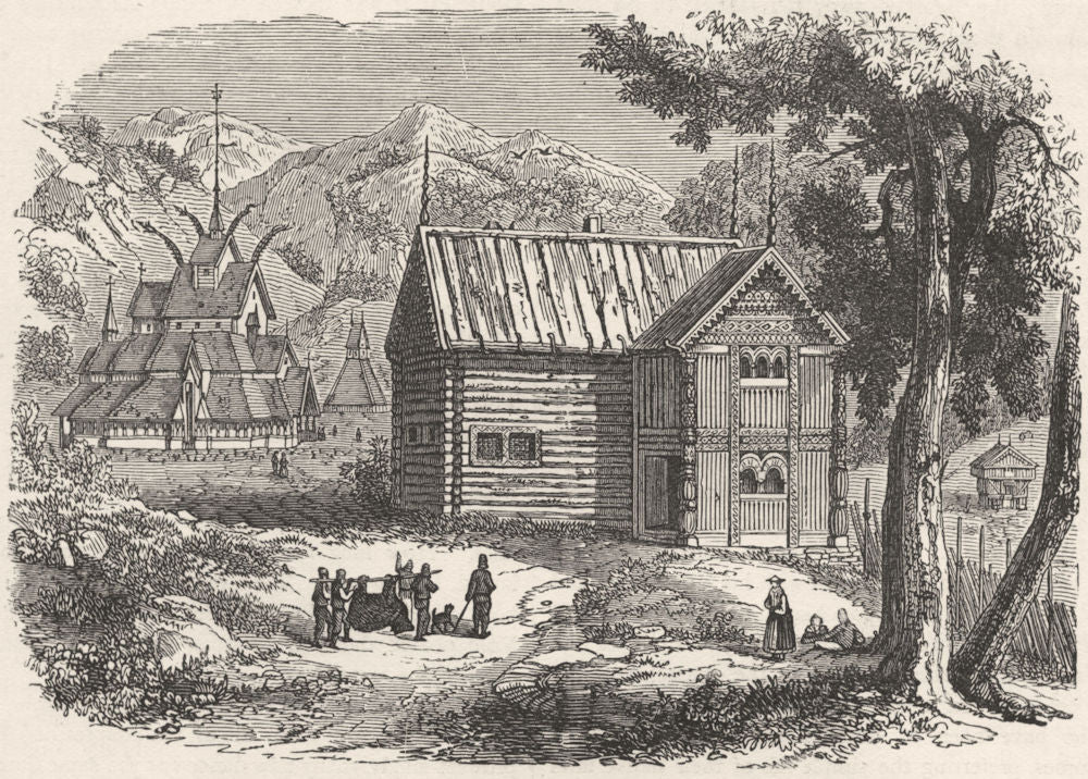 NORWAY. Church & House in 1880 old antique vintage print picture